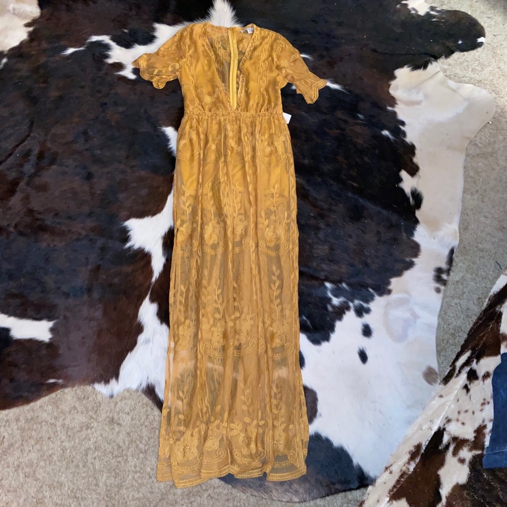 Lace Mustard romper/maxi dress